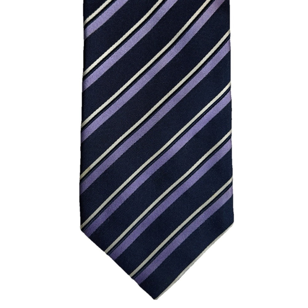 Canali 3.75" Silk Necktie Made in Italy Blue Purple Ivory Stripe EUC
